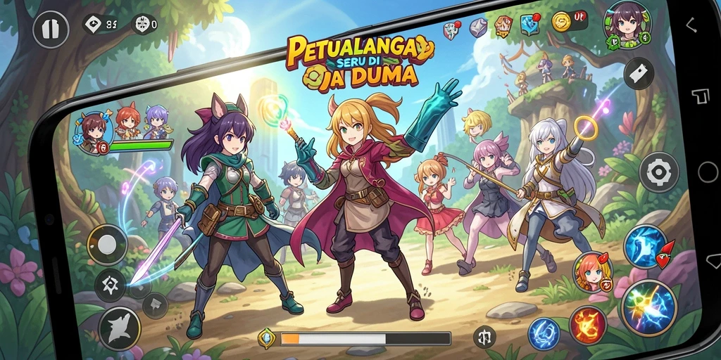 Screenshot menampilkan aksi seru karakter dalam game Anime.