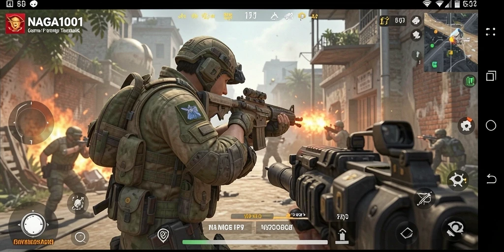 Screenshot menunjukkan aksi mendebarkan gameplay FPS NAGA1001.