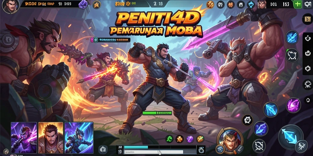 Screenshot utama PENITI4D menampilkan aksi seru dalam pertarungan MOBA.
