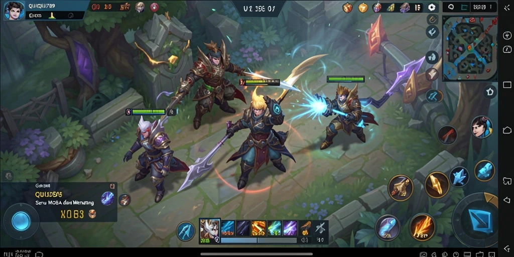 Tangkapan layar gameplay QIUQIU789 yang menampilkan aksi seru dalam pertempuran MOBA.