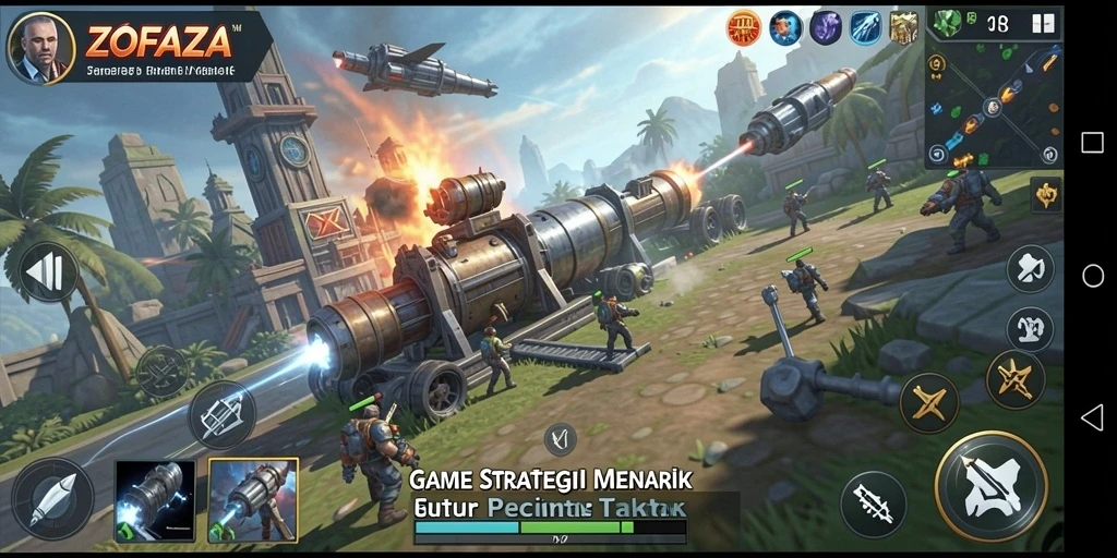 Screenshot gameplay ZOFAZA menampilkan aksi strategi yang intens.